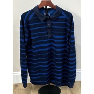 MERRELL Men's Polo Shirt Opti-Wick Long Sleeve Size Large UPF50+ Striped Stretch